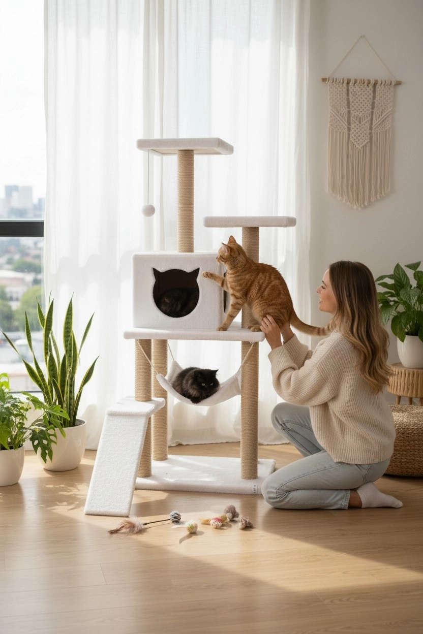 Nursoft Kedi Tırmalama Platformlu S9 Beyaz 124 Cm NR-0041