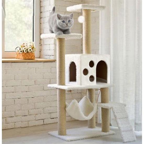 Nursoft B-10 Hamaklı Yuvalı Lüx Kedi Tırmalama Evi Beyaz NRS-B10