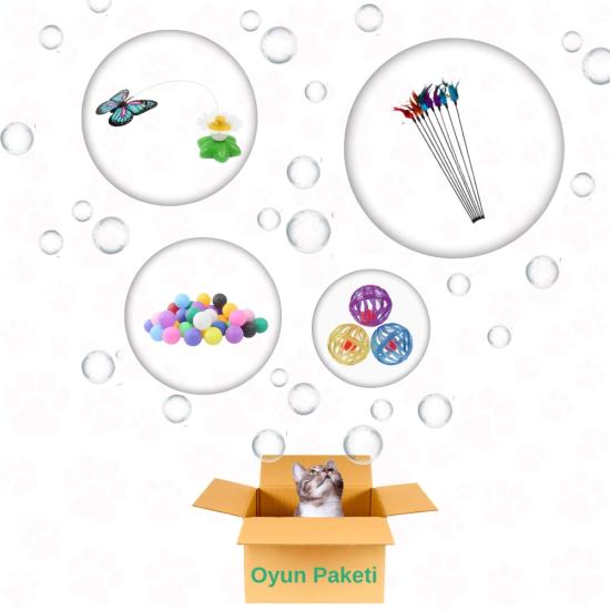Küçük Boy Kedi Oyun Seti: Pilli Kelebek Oyuncak Tüylü Olta Oyun Topu Çıngıraklı Top