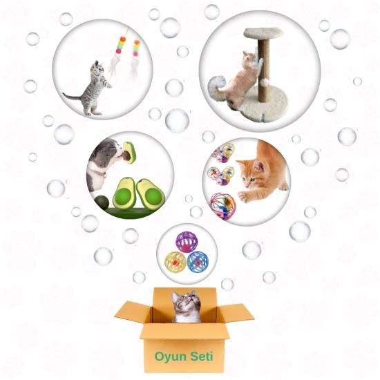 Büyük Boy Kedi Oyun Seti: Tırmalama Direği Metal Kafesli Top Avokado Kedi Nanesi Top Oyun Topu Olta