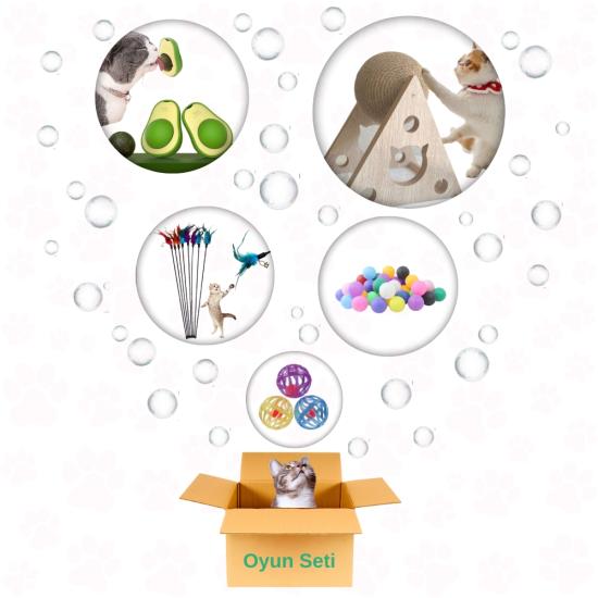 Orta Boy Kedi Oyun Seti: Üçgen Top Oyuncak Tüylü Olta Avokado Kedi Nanesi Oyun Topu Çıngıraklı Top