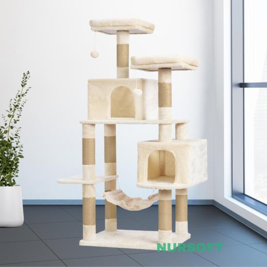 Nursoft Hamaklı Çift Yuvalı Lüx Büyük Boy Tırmalamalı Kedi Oyun Evi NRS-0109
