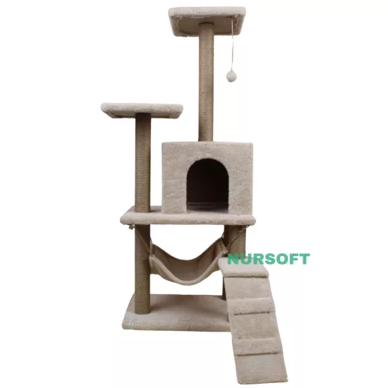 Nursoft B-07 Hamaklı Yuvalı Lüx Kedi Tırmalama Evi Bej