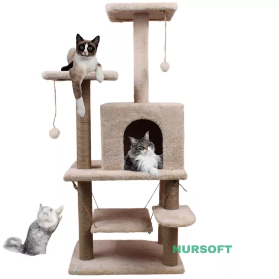 Nursoft Y01 Salıncaklı Yuvalı Lüx Kedi Tırmalama Oyun Evi
