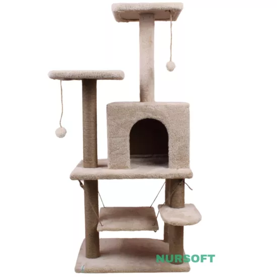 Nursoft Y01 Salıncaklı Yuvalı Lüx Kedi Tırmalama Oyun Evi