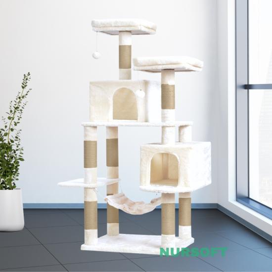 Nursoft Hamaklı Çift Yuvalı Lüx Büyük Boy Tırmalamalı Kedi Oyun Evi NRS-0109
