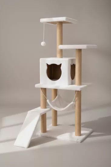 Nursoft Kedi Tırmalama Platformlu S9 Beyaz 124 Cm NR-0041