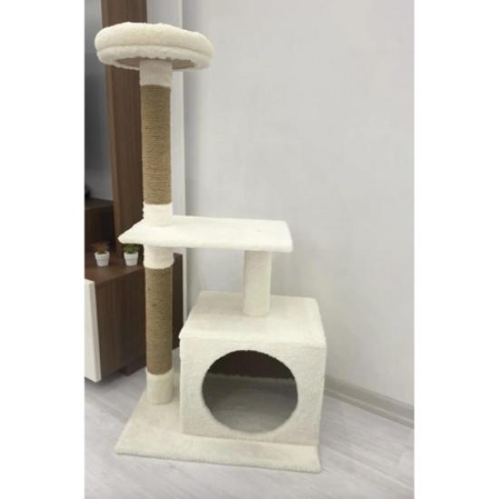 Nursoft Beyaz Kedi Tırmalama Ve Oyun Evi Platformu Byz5465
