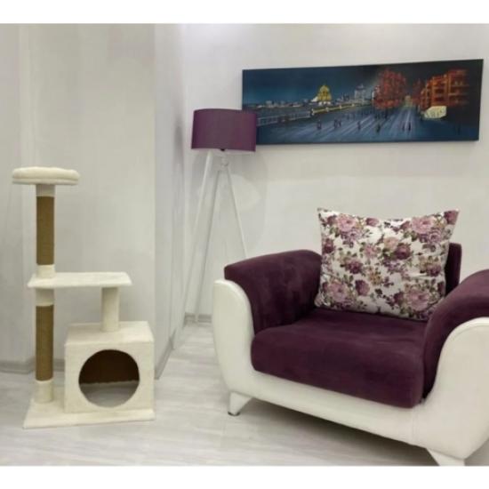 Nursoft Beyaz Kedi Tırmalama Ve Oyun Evi Platformu Byz5465