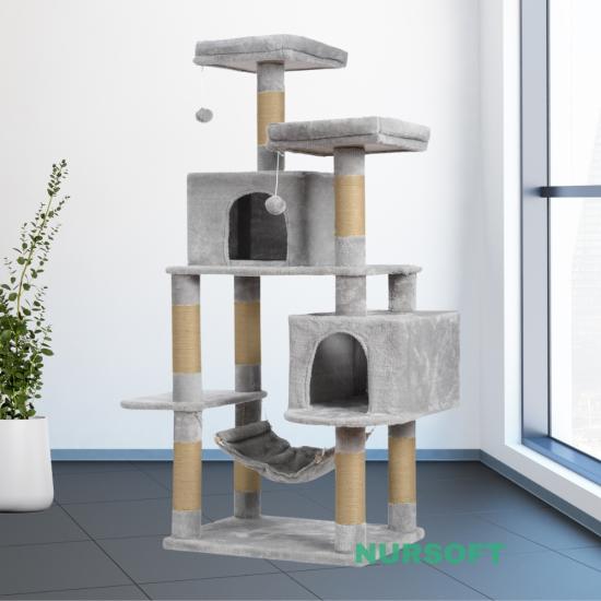 Nursoft Hamaklı Çift Yuvalı Lüx Büyük Boy Tırmalamalı Kedi Oyun Evi NRS-0109