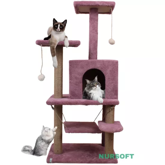 Nursoft Y01 Salıncaklı Yuvalı Lüx Kedi Tırmalama Oyun Evi