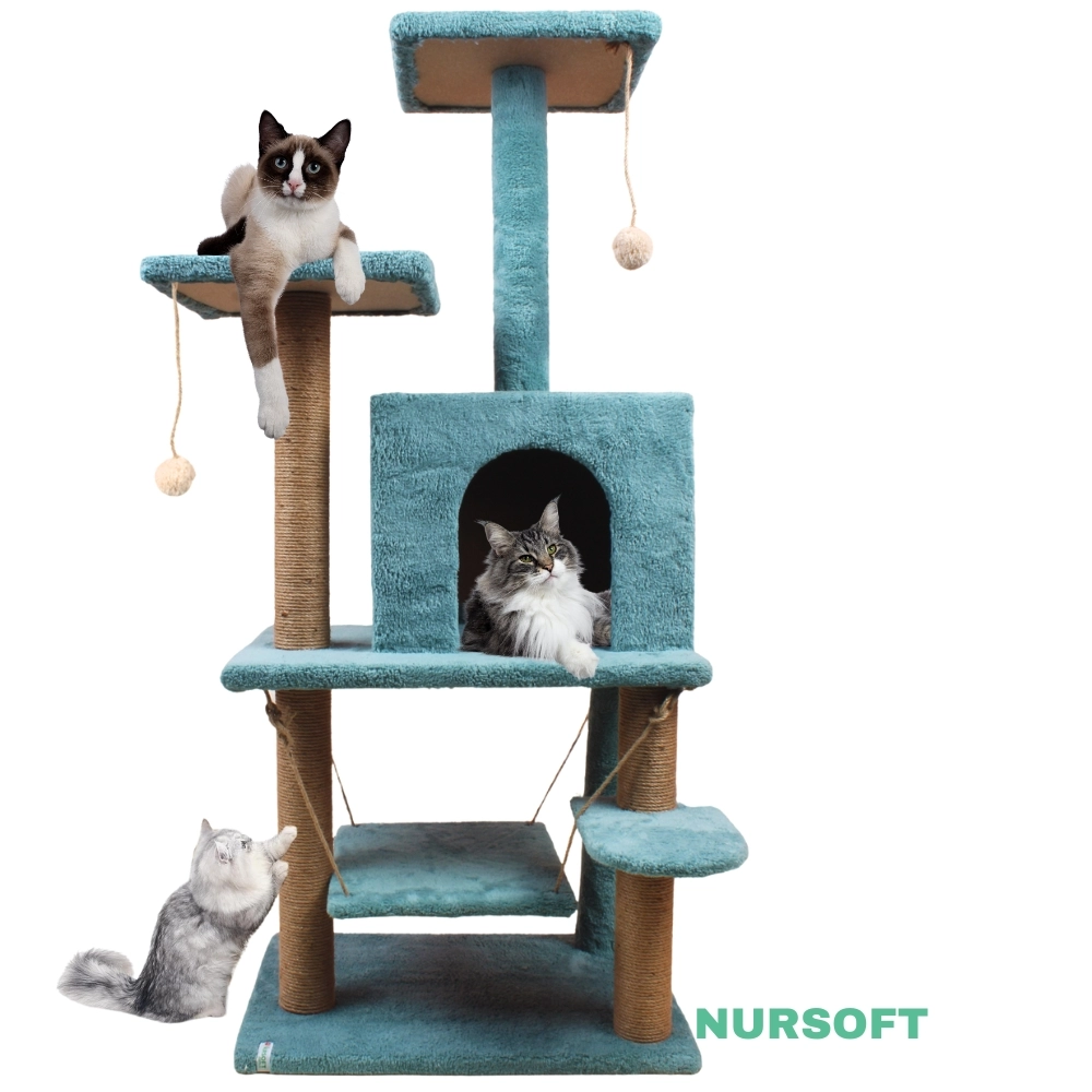 Y01 Salıncaklı Yuvalı Lüx Kedi Tırmalama Oyun Evi