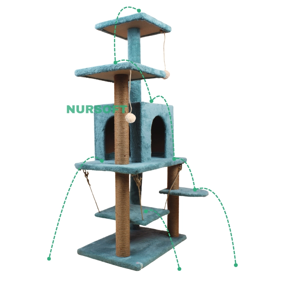 Y01 Salıncaklı Yuvalı Lüx Kedi Tırmalama Oyun Evi